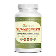 Daily Immune Defender with Elderberry, Zinc & Vitamin-C. for Cold, Allergies and Environmental Stress, Enhanced with Probiotics (60 Capsules)