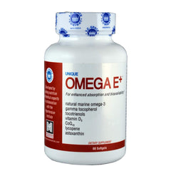 Unique Omega E+ Omega-3 Fish Oil Complex (60 Softgels) Natural Muscle and Joint Anti-Inflammatory | EPA, DHA, Fatty Acids, 600 IU Vitamin D3 | Adult Supplement