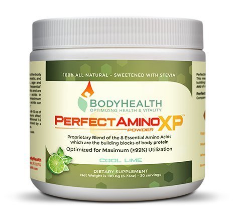 BodyHealth PerfectAmino XP Cool Lime (30 Servings) Best Pre/Post Workout Recovery Drink, 8 Essential Amino Acids Energy Supplement with 50% BCAAs, 100% Organic, 99% Utilization for Maximum Power