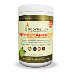 BodyHealth PerfectAmino XP Cool Lime (60 Servings) Best Pre/Post Workout Recovery Drink, 8 Essential Amino Acids Energy Supplement with 50% BCAAs, 100% Organic, 99% Utilization for Maximum Power