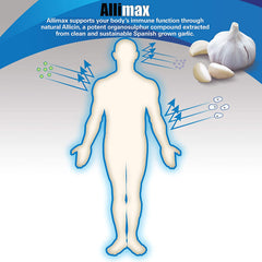 Allimax 180mg 30 Capsules. Supports Your Body's Immune Function Through Natural Allicin, a Potent Organosulphur Compound Extracted from Clean and Sustainable Spanish Grown Garlic.