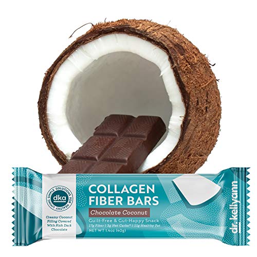 Keto Collagen Fiber Bar - High Fiber, Low Carbs - Dairy Free, Soy Free, Gluten Free, Non-GMO & No Added Sugar - Perfect Keto & Paleo Snack with Creamy Coconut Inside Dipped in Dark Chocolate (12 bars)