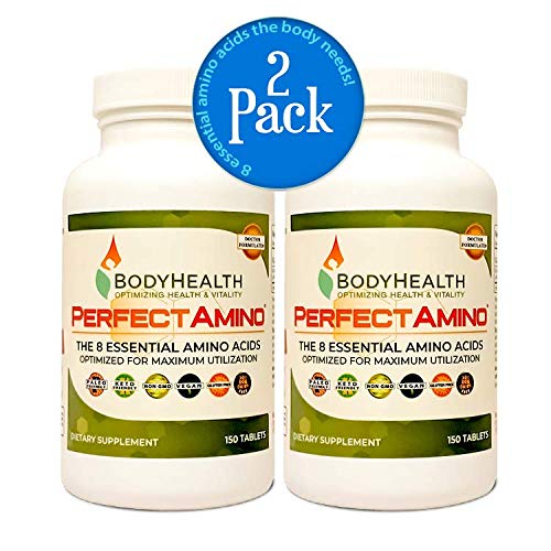 BodyHealth PerfectAmino Tablets, (2-Pack) All 8 Essential Amino Acids with BCAAs + Lysine, Phenylalanine, Threonine, Methionine, Tryptophan, Supplement for Muscle Mass Production, Recovery & Strength