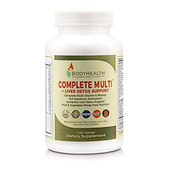 Bodyhealth Complete Multi + Liver Detox Support (120 Tablets), Full Spectrum Antioxidant Multivitamins with 16 Whole Foods (Wheatgrass, Spirulina, Etc) Nutrition, Vitamin & Minerals Supplements